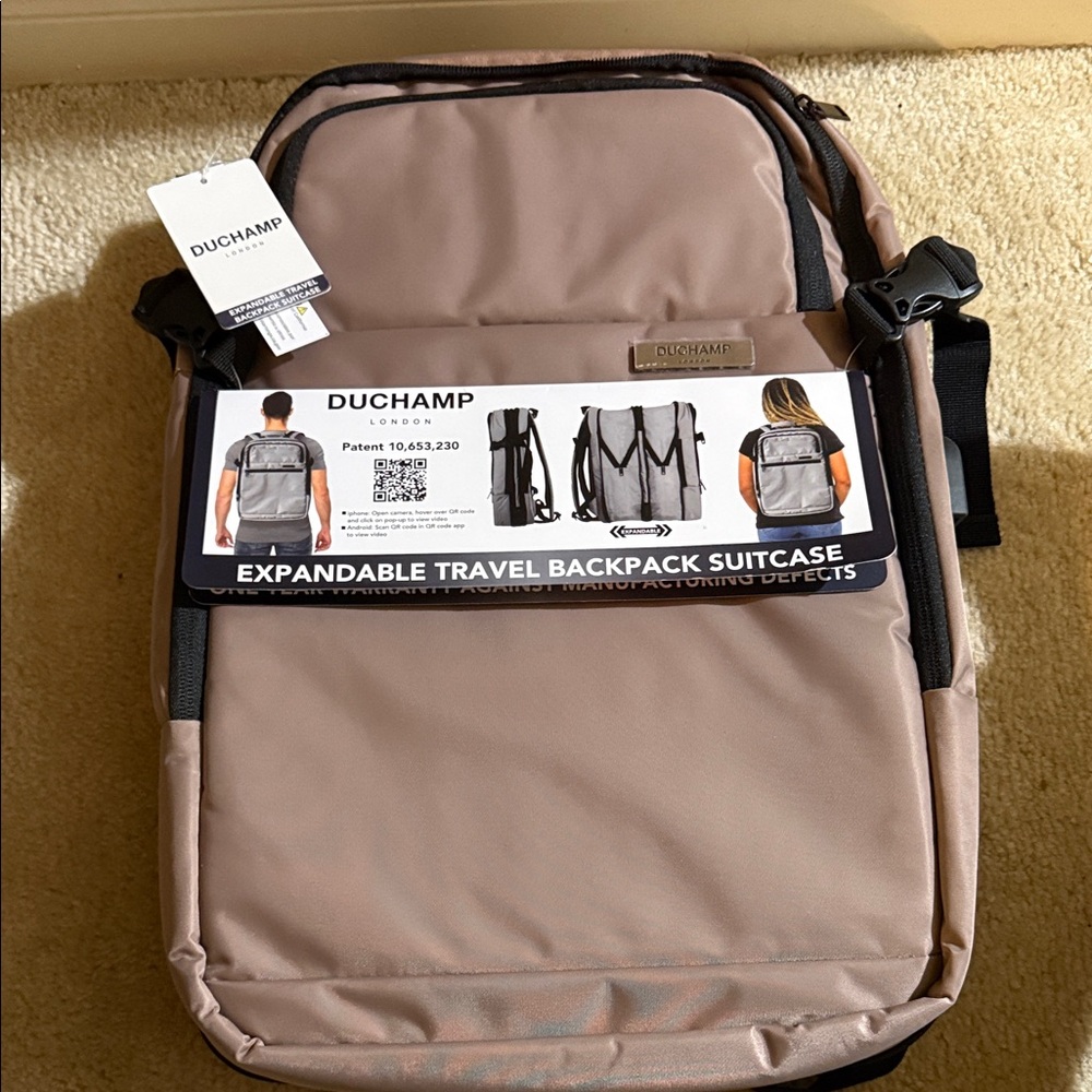 Duchamp Taupe Expandable Travel Backpack NWOT